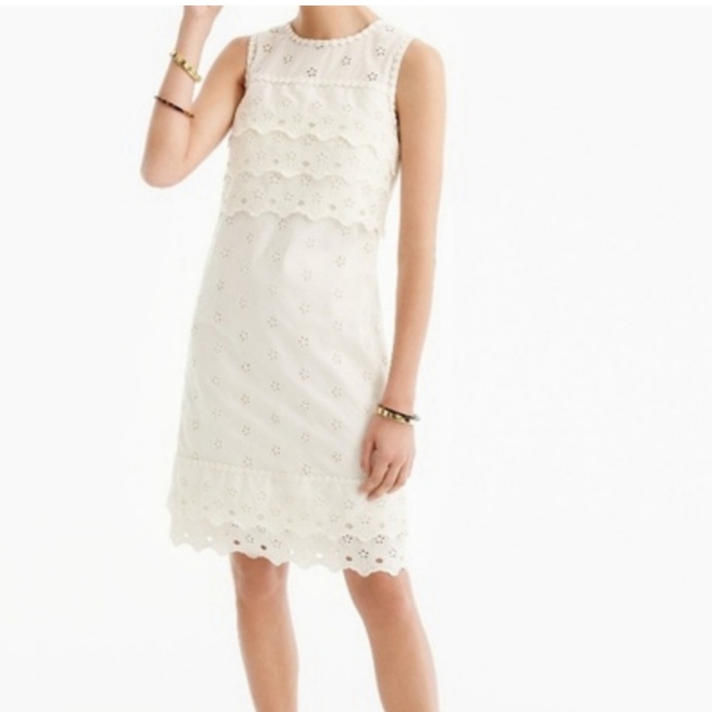 NEW JCREW Tiered Eyelet Dress Size 2 In Ivory G8475 B14